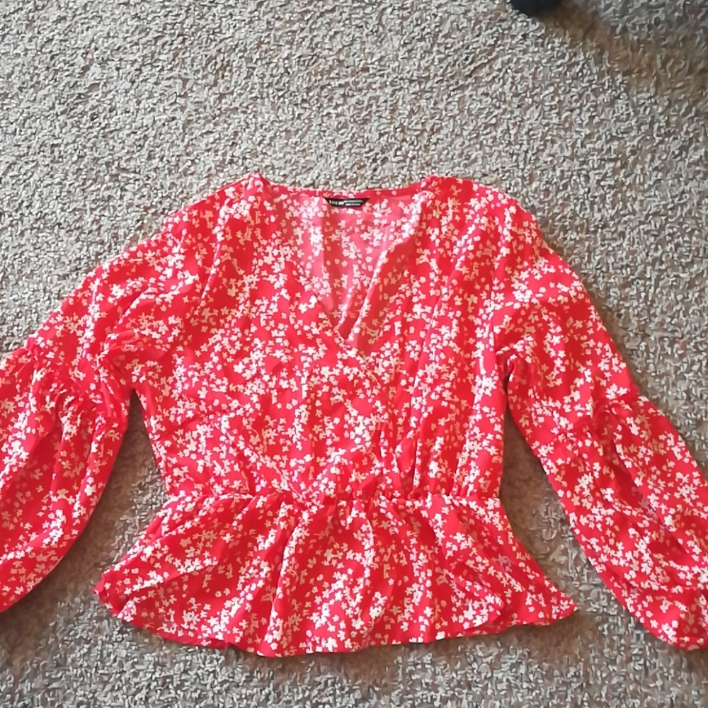 Shein Cinched Waist Floral Blouse